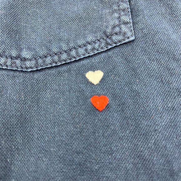 SUNDRY Women Blue Hearts Embroidered Button Down Shirt Chest Pocket L Large Soft - Picture 9 of 12